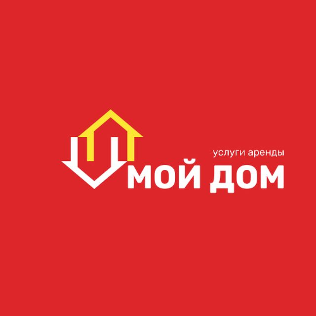 Real Estate Agency Ad with Houses Icon in Red Logo – шаблон для дизайну