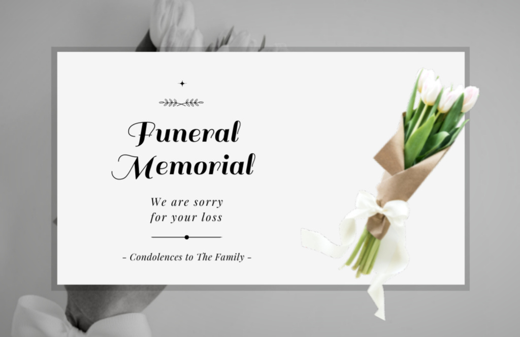 Condolences Message with White Flowers Thank You Card 5.5x8.5in Design Template