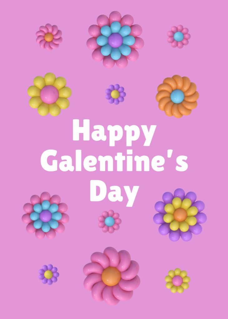 Galentine's Day Greeting with Cute Flowers Postcard 5x7in Vertical – шаблон для дизайна