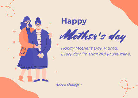 Illustration of Mom and her Daughter on Mother's Day Card Design Template