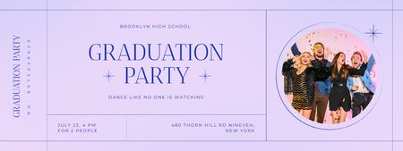 Graduation Party Announcement on Purple Ticket Design Template