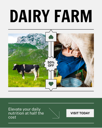 Desconto em produtos da Dairy Farm Instagram Post Vertical Modelo de Design