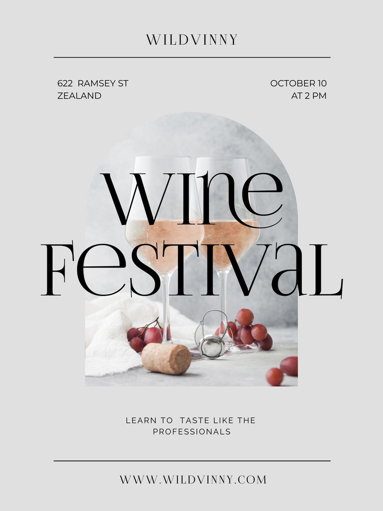 Wine Tasting Festival Event Ad with Fresh Grapes Poster US Design Template
