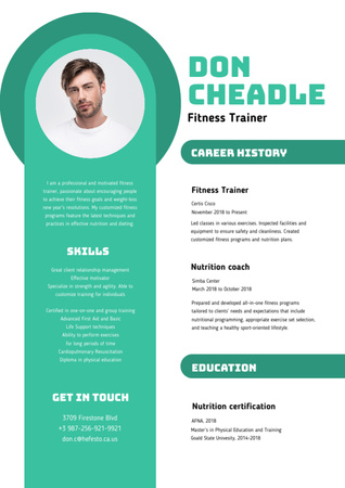 Skills and Experience of Fitness Trainer Resume Design Template