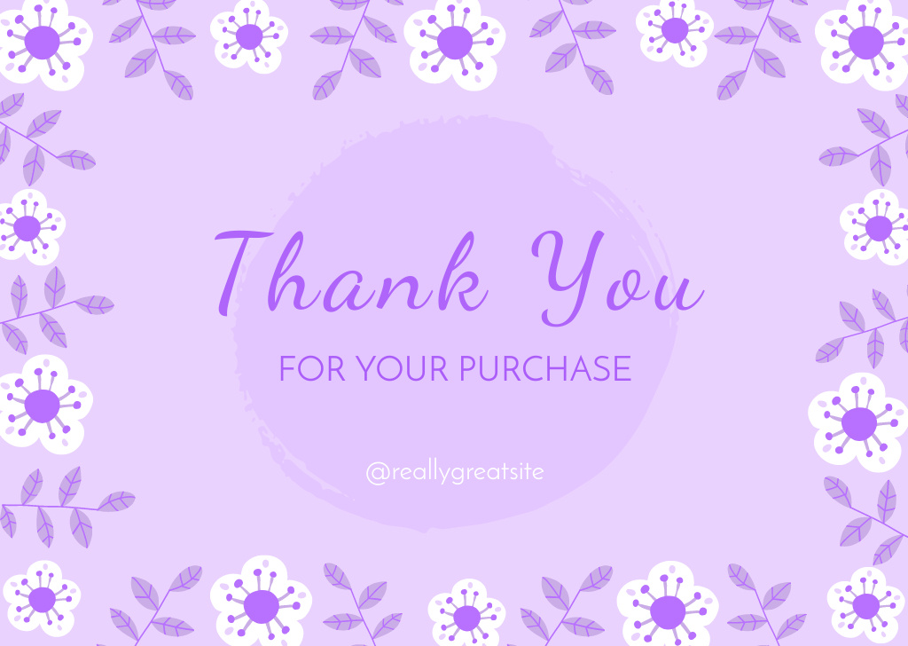 Thank You Message with Flowers Illustration on Purple Card Tasarım Şablonu