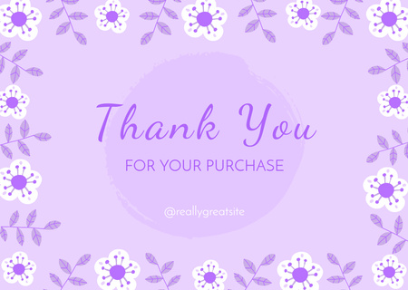 Thank You Message with Flowers Illustration on Purple Card Design Template
