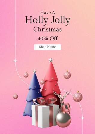 Christmas Sale Offer With Gift And Decorations Postcard A5 Vertical Design Template