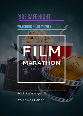 Film Marathon Night with popcorn Invitation tervezősablon