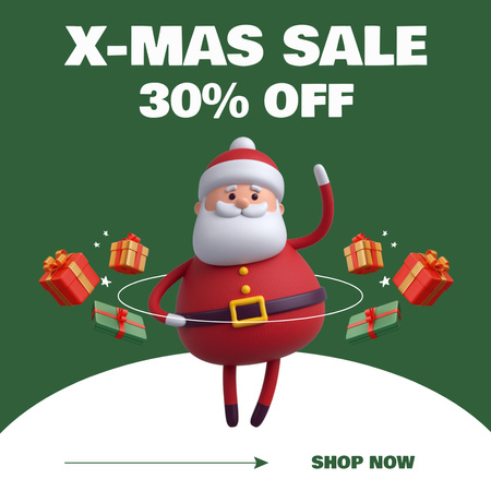 Xmas Sale Announcement with Happy Santa Claus Instagram AD Design Template