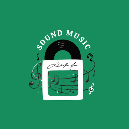 Vinyl Record with Music Notes Logo Design Template