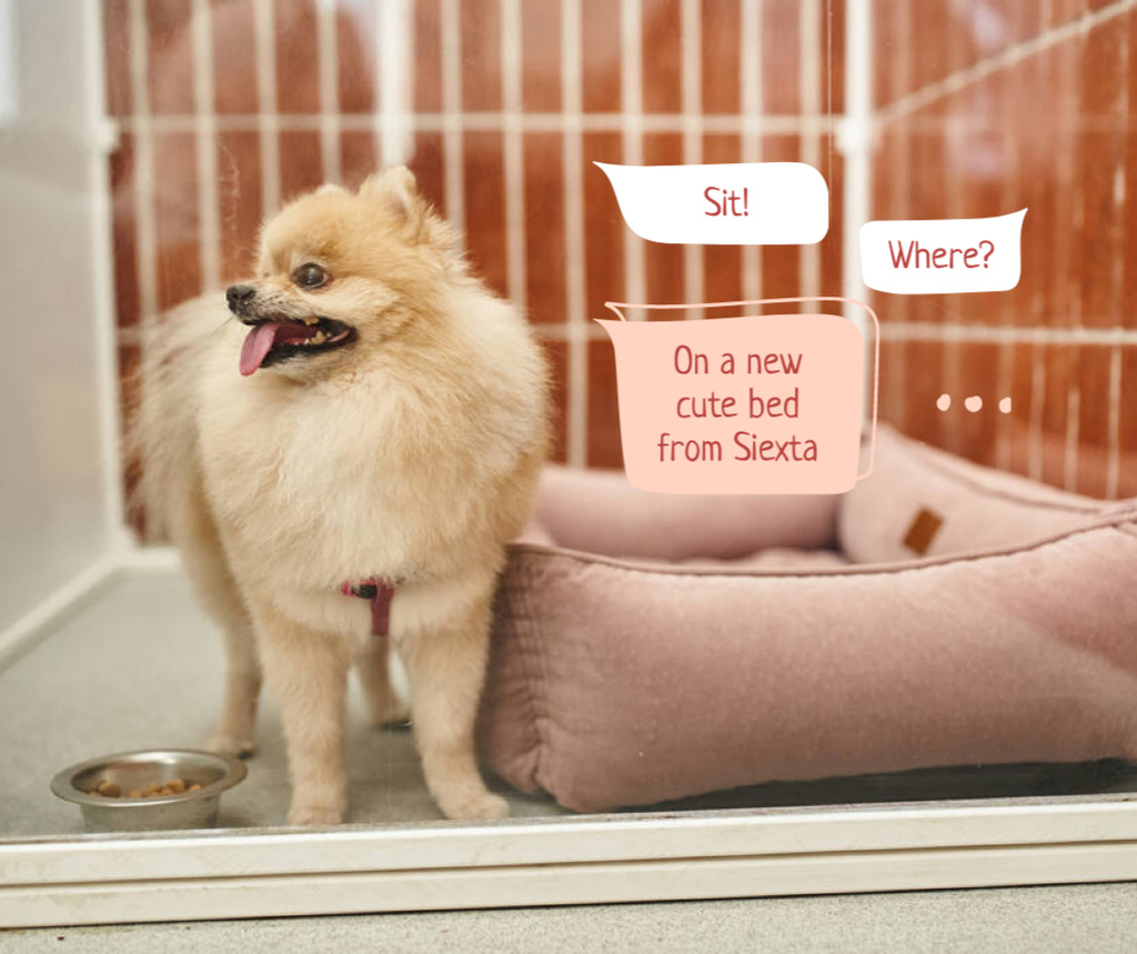 Szablon projektu Beagle sitting on red dog bed Facebook