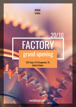 Factory Opening Announcement Mechanism Cogwheels Flayer – шаблон для дизайна