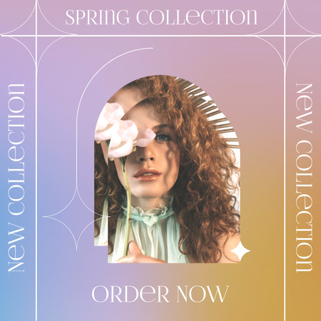 Ontwerpsjabloon van Instagram AD van Spring Fashion Collection Ad with Young Woman and Flowers