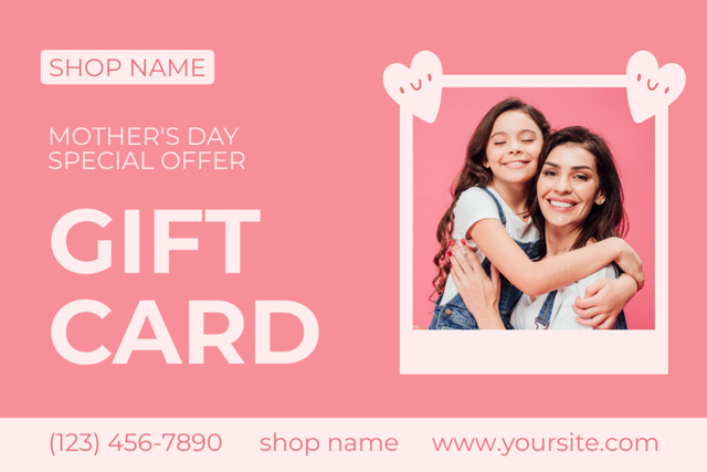 Mother's Day Special Offer with Mom and Cute Daughter Gift Certificate Design Template