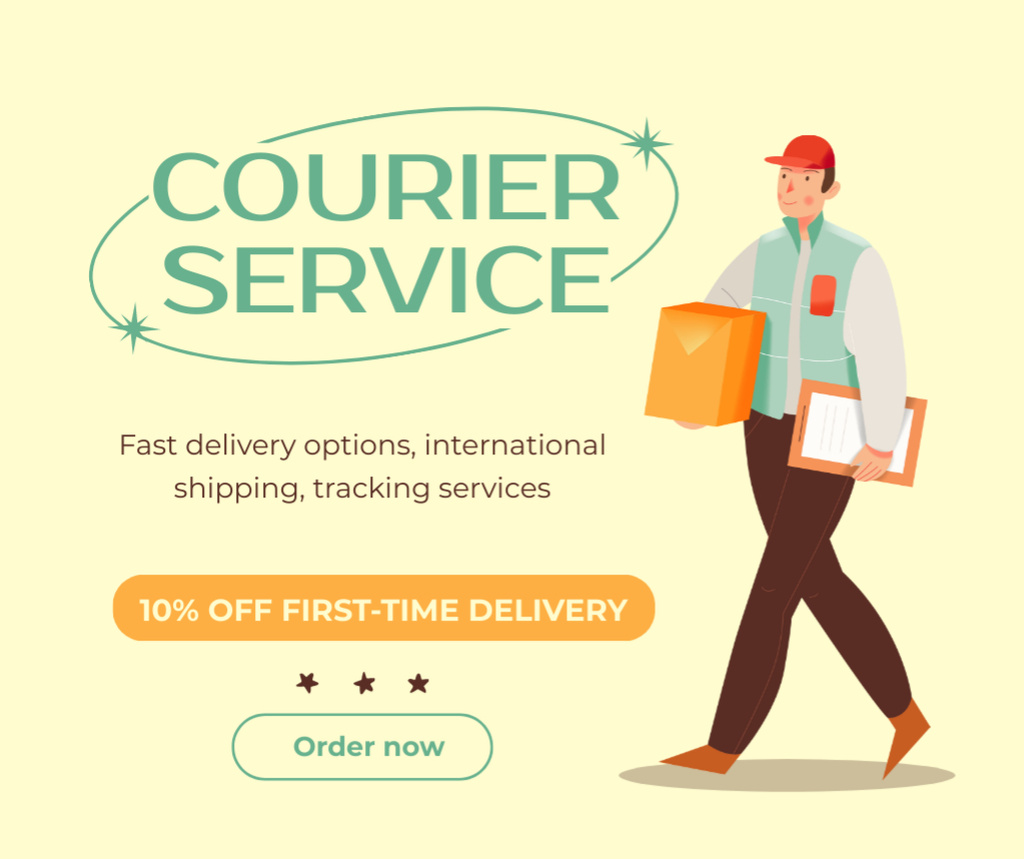 Courier Services Ad on Yellow Facebook Modelo de Design