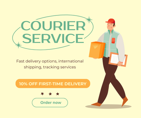Courier Services Ad on Yellow Facebook Design Template