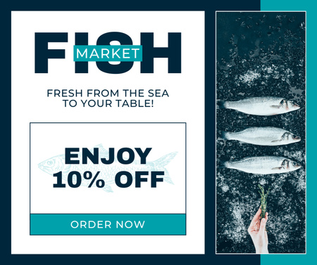 Ad of Fish Market with Discount Offer Facebook Design Template