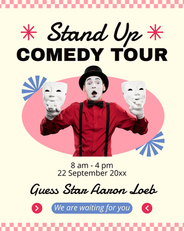 Designvorlage Comedy-Tour mit Pantomime und Masken für Instagram Post Vertical
