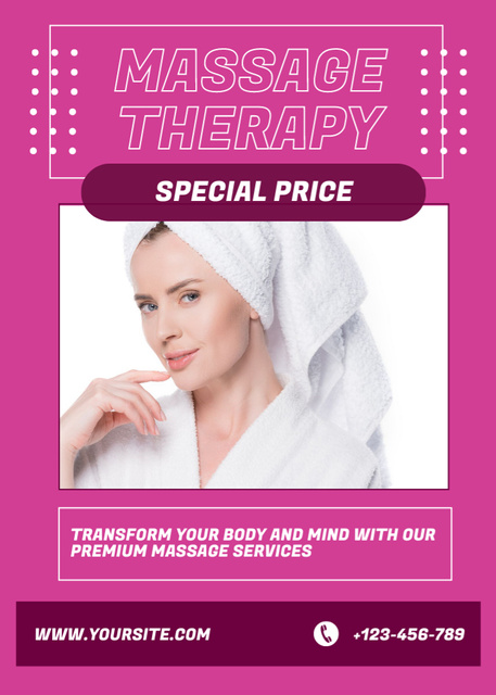 Massage Center Ad with Beautiful Woman with Towel on Head Flayer – шаблон для дизайну