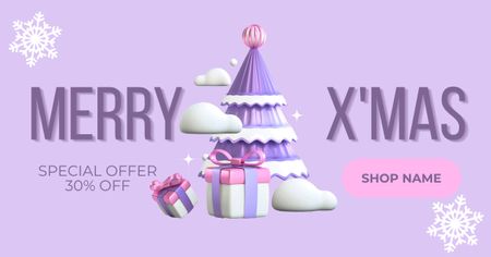 Christmas Offer Tree in Clouds and Presents Facebook AD Design Template