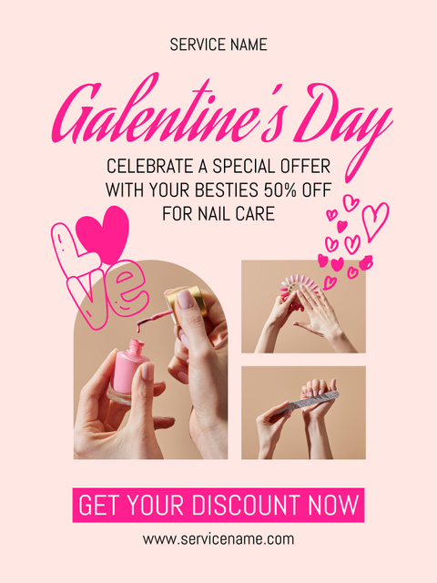 Manicure Offer on Galentine's Day Poster USデザインテンプレート