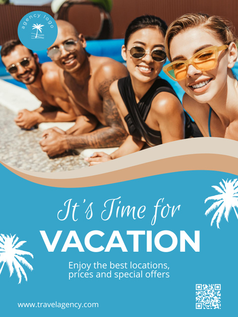 People on Summer Vacation Organized by Travel Agency Poster US Design Template