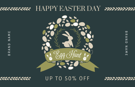 Designvorlage Happy Easter Day Greeting with Bunny with Floral Wreath für Thank You Card 5.5x8.5in