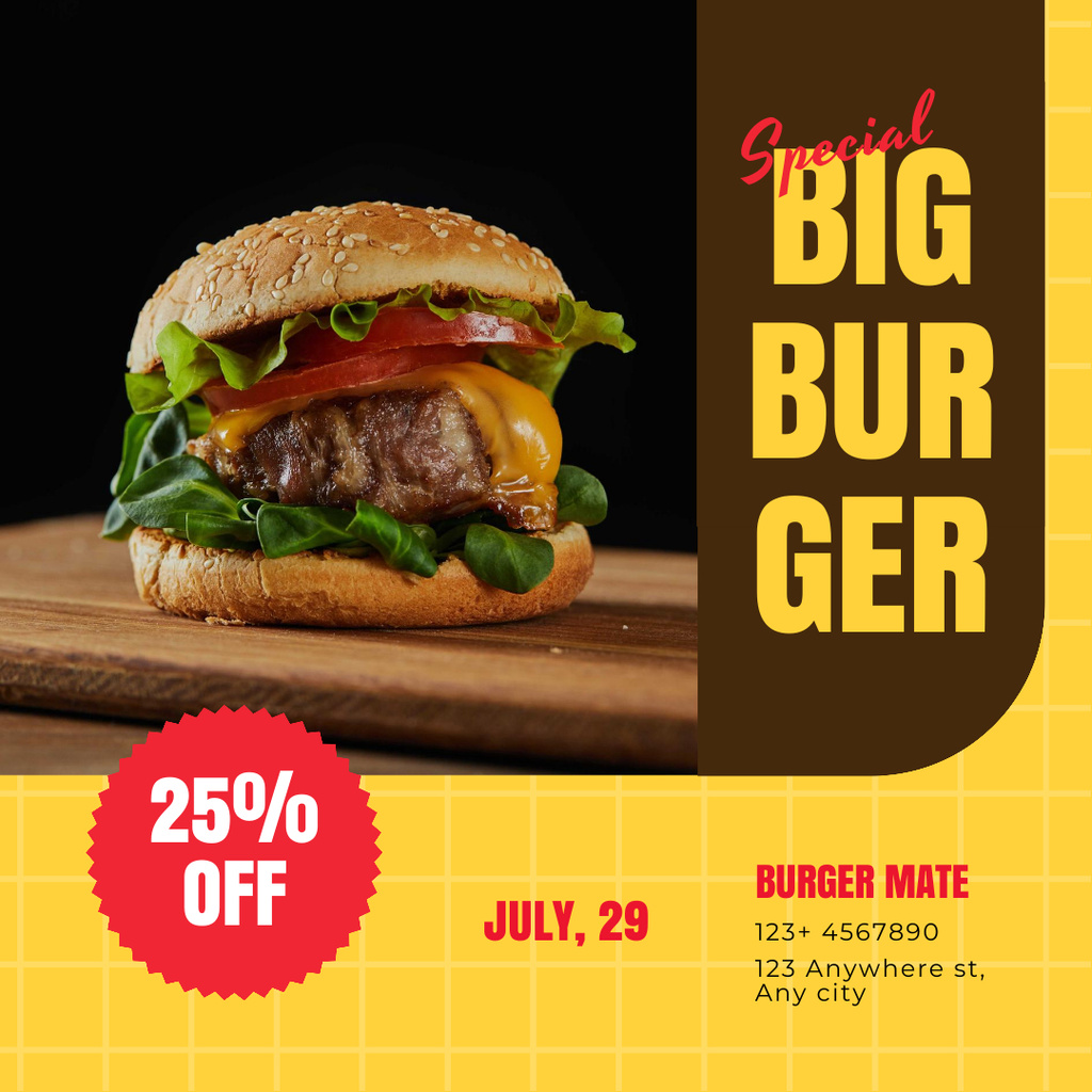 Designvorlage Fast Food Menu with Big Tasty Burger für Instagram