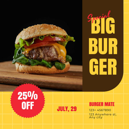 Designvorlage Fast-Food-Menü mit Big Tasty Burger für Instagram