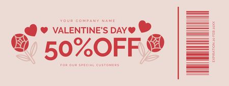 Valentine's Day Discount Announcement on Pink with Flowers Coupon Design Template
