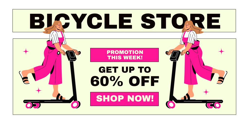 Discount on Scooters in Bicycle Store Twitterデザインテンプレート