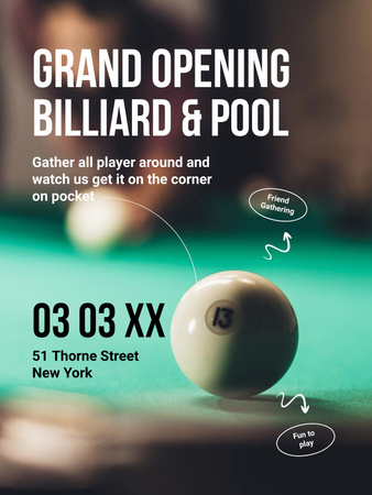Grand Billiards and Pool Tournament Announcement Poster US Design Template