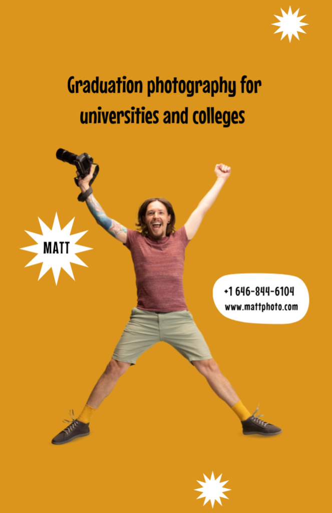Szablon projektu Graduation Photography Services with Excited Photographer with Camera Flyer 5.5x8.5in