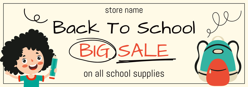 Big School Supplies Sale with Cartoon Boy Tumblr Modelo de Design