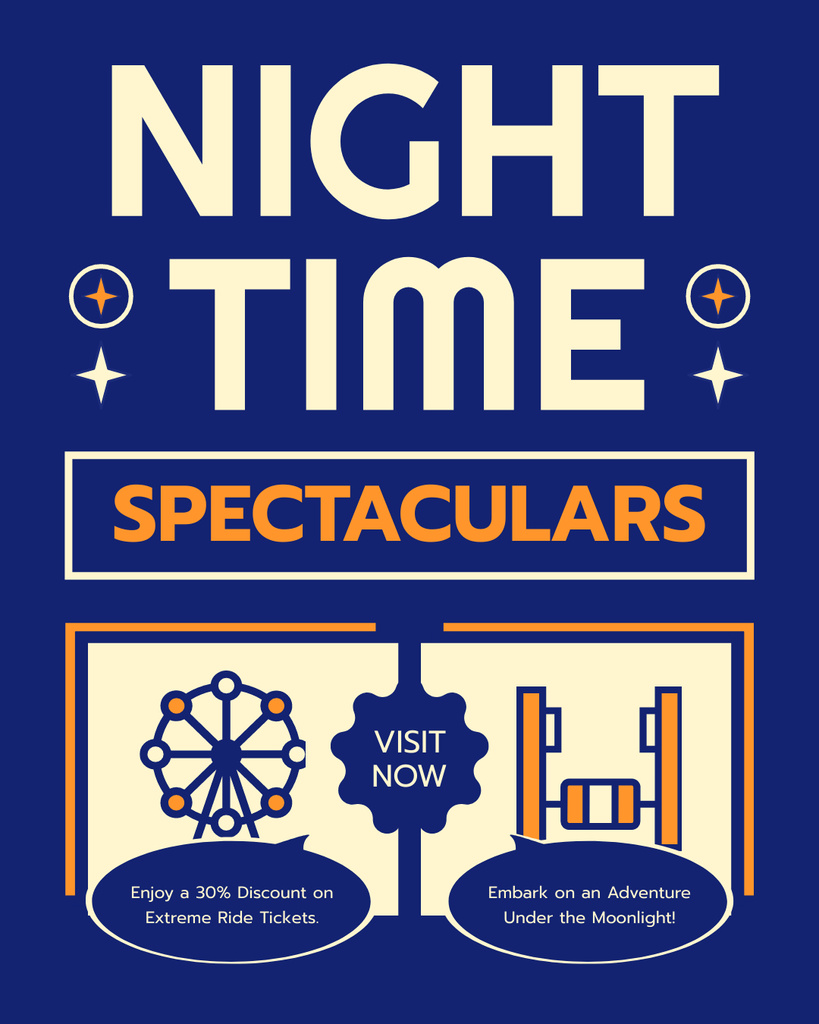 Amusement Park At Night Time With Discount On Pass Instagram Post Vertical Tasarım Şablonu
