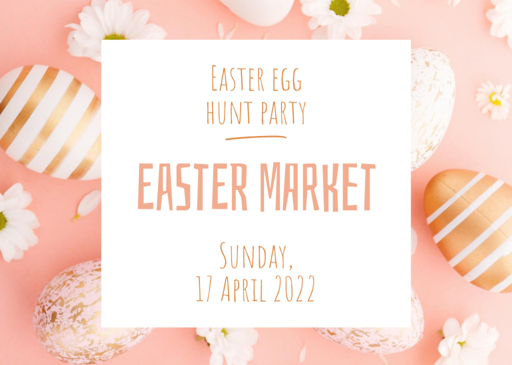Easter Holiday Market Ad and Egg Hunt Flyer 5x7in Horizontal Design Template