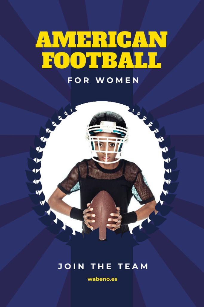 American Football Team Invitation with Girl in Uniform Tumblr Design Template