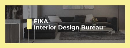 Template di design decorazione d'interni con divano in grigio Facebook cover