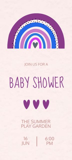 Baby Shower Event Announcement on Pink And Purple Invitation 9.5x21cm Design Template