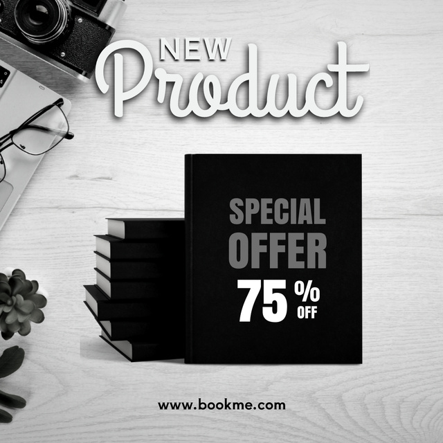 Designvorlage Book Discount Ad on Black and White für Instagram