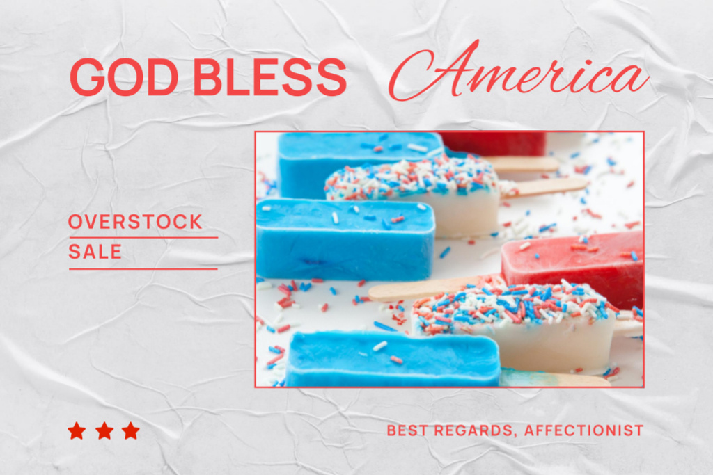 USA Festive Ice Cream Sale Announcement Postcard 4x6in – шаблон для дизайна