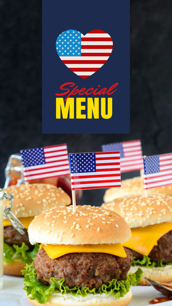 Designvorlage Independence Day Menu with Burgers für Instagram Story