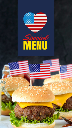 Designvorlage Independence Day Menü mit Burgern für Instagram Story
