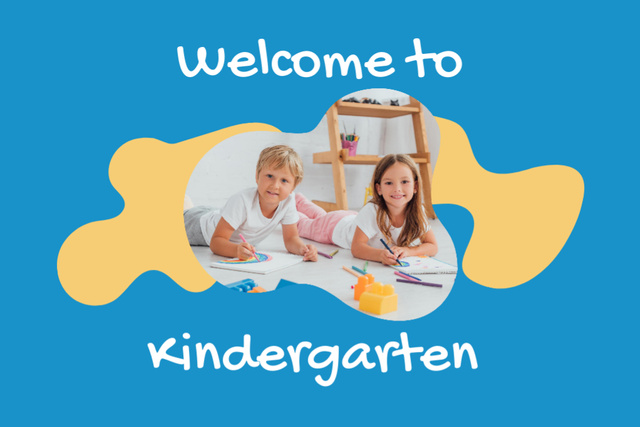 Platilla de diseño Welcoming Kids' Drawings to Kindergarten Postcard 4x6in