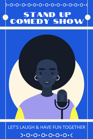 Modèle de visuel Publicité pour un spectacle d'humour stand-up avec illustration d'une interprète féminine - Tumblr