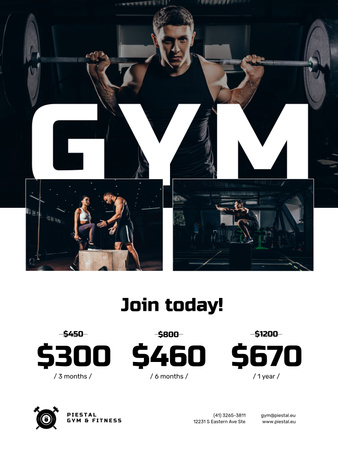 Gym And Fitness Offer With Price List Poster 36x48inデザインテンプレート
