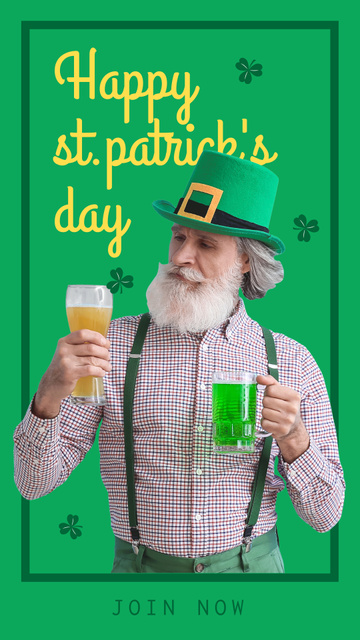 Patrick's Day Greeting with Bearded Man in Green Hat Instagram Story Design Template