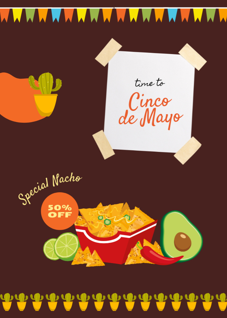 Offer of Mexican Food for Holiday Cinco de Mayo Postcard 5x7in Vertical – шаблон для дизайна
