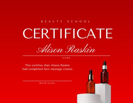 Beauty School Achievement Award with Cosmetic Oils Certificate Design Template