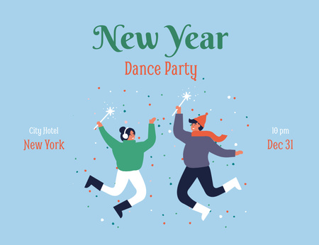 New Year Dancing Party Announcement Invitation 13.9x10.7cm Horizontal tervezősablon